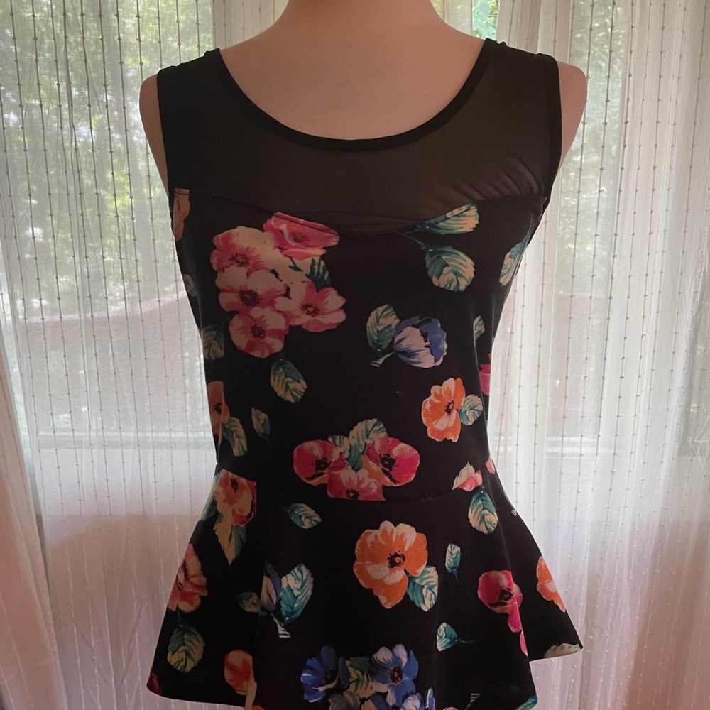 Floral black sheer top